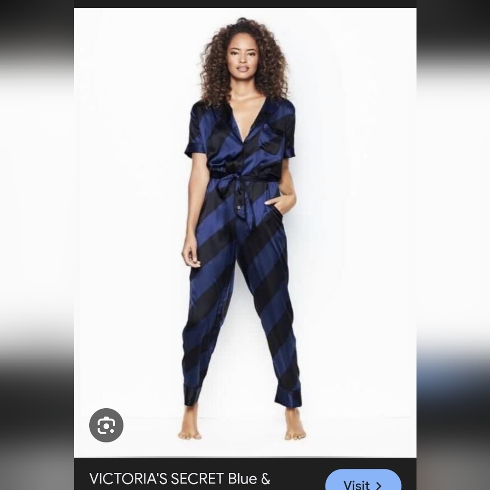Victoria's Secret Blue and Black Striped Jumpsuit